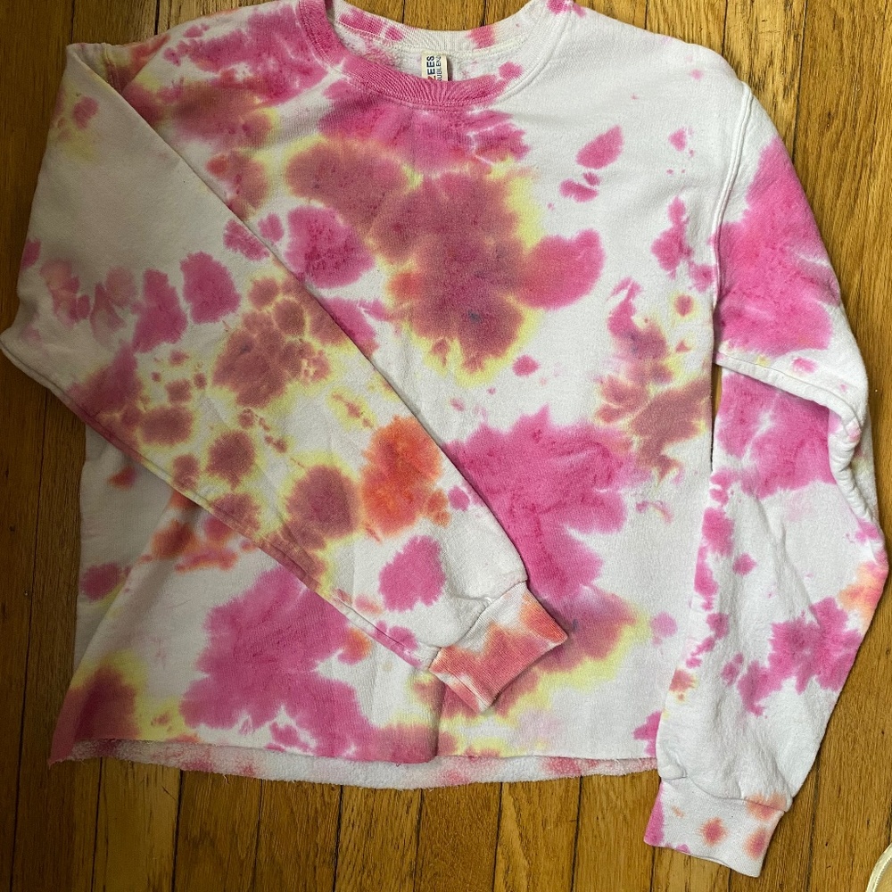 Pink and white tie dye crew neck sweater